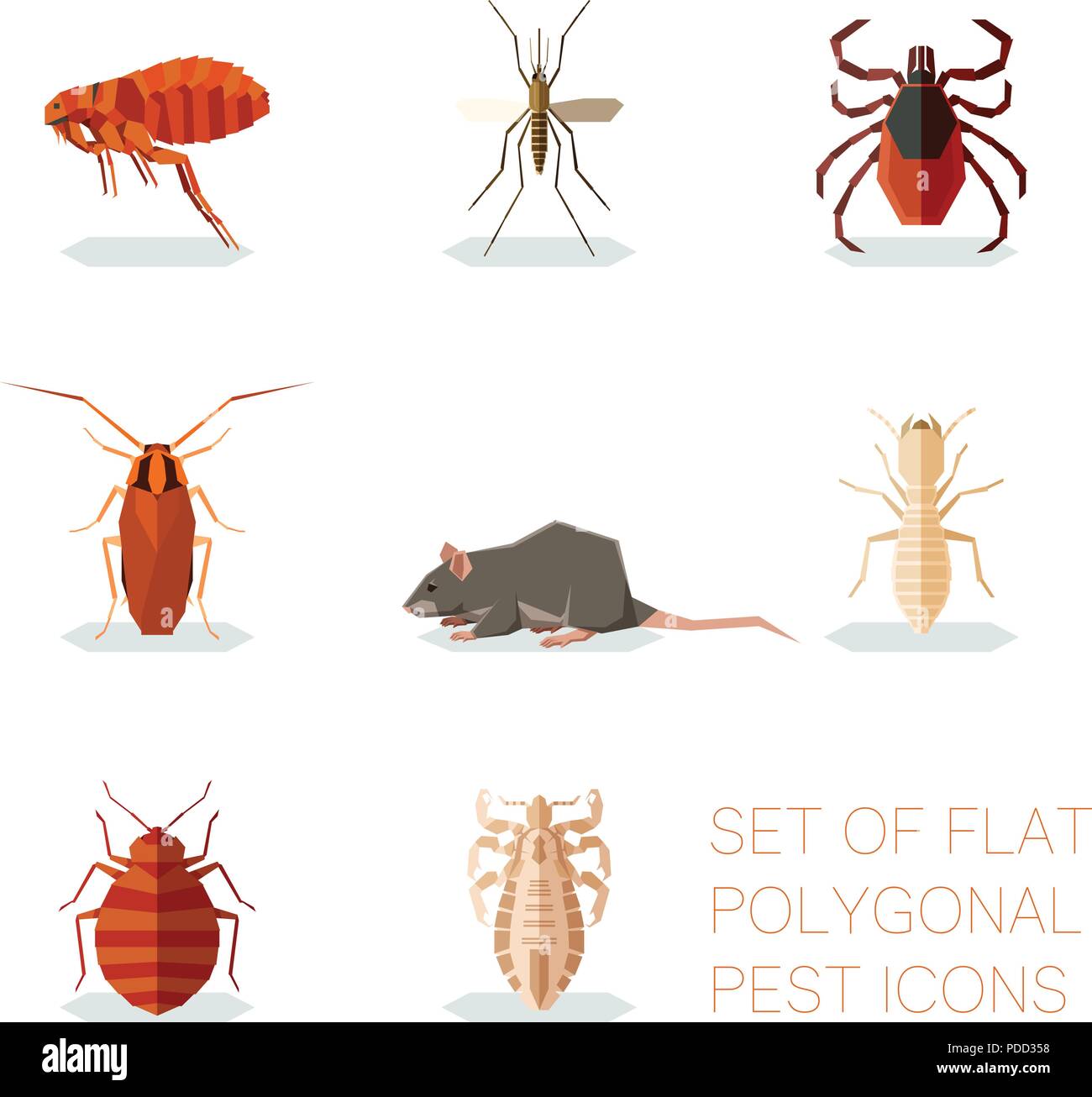 Set of flat polygonal pest icons Stock Vector