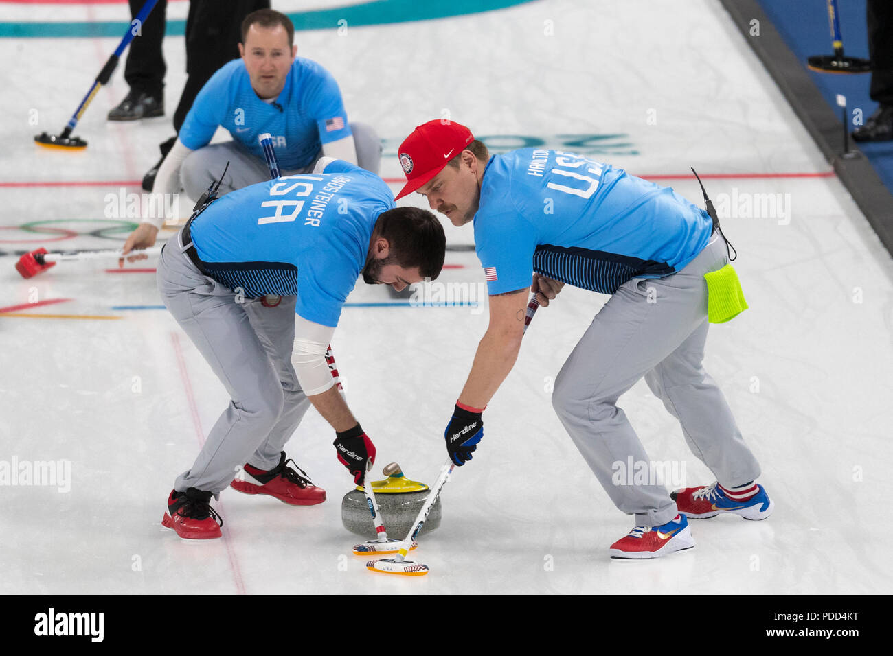Team USA vs Team Sweden competing in the Curling Gold Medal Game at the Olympic Winter Games PyeongChang 2018 Stock Photo
