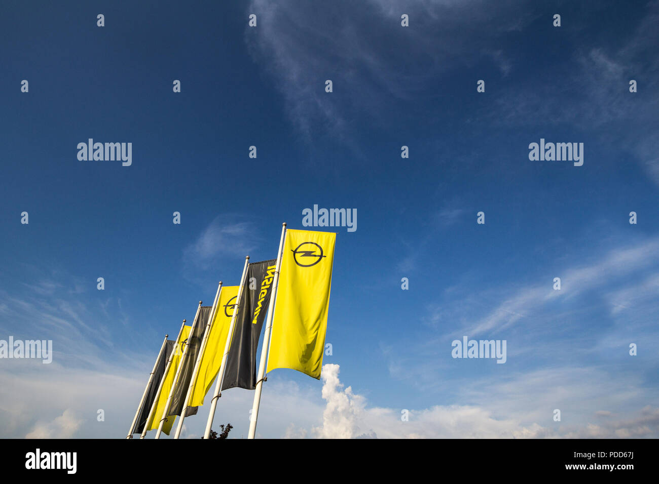BELGRADE, SERBIA - JULY 29, 2018: Opel logo on their main dealership store Belgrade. Opel is a German car and automotive manufacturer, part of PSA gro Stock Photo