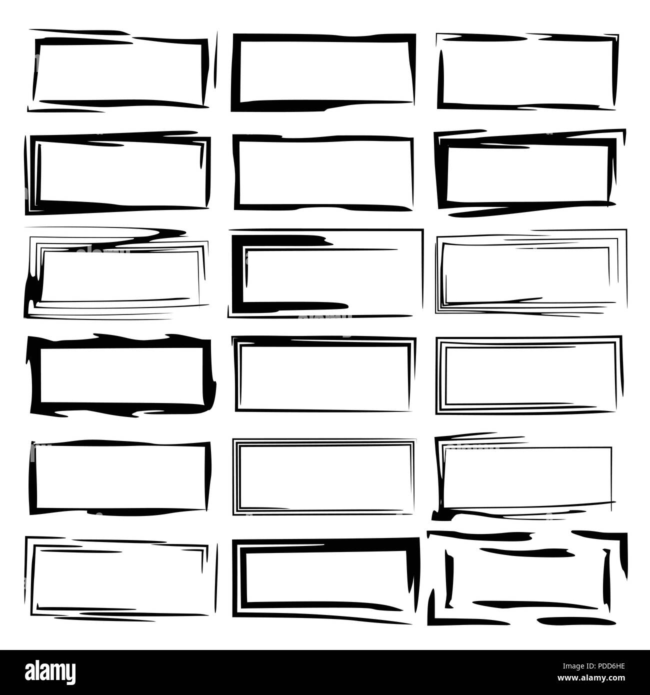 Set of black rectangle grunge frames. Geometric empty borders. Vector ...