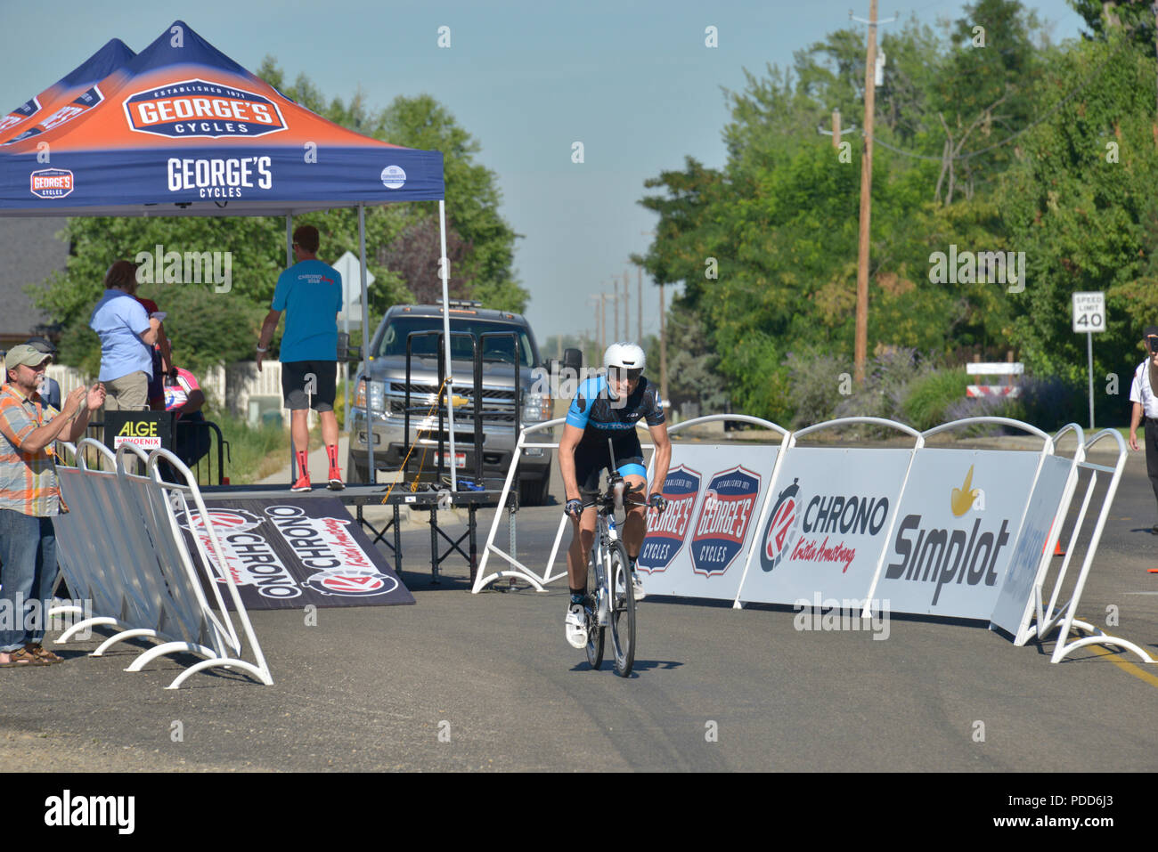 ChronoKristin, time trial, Bicycle Race, Boise, Idaho, USA Stock Photo