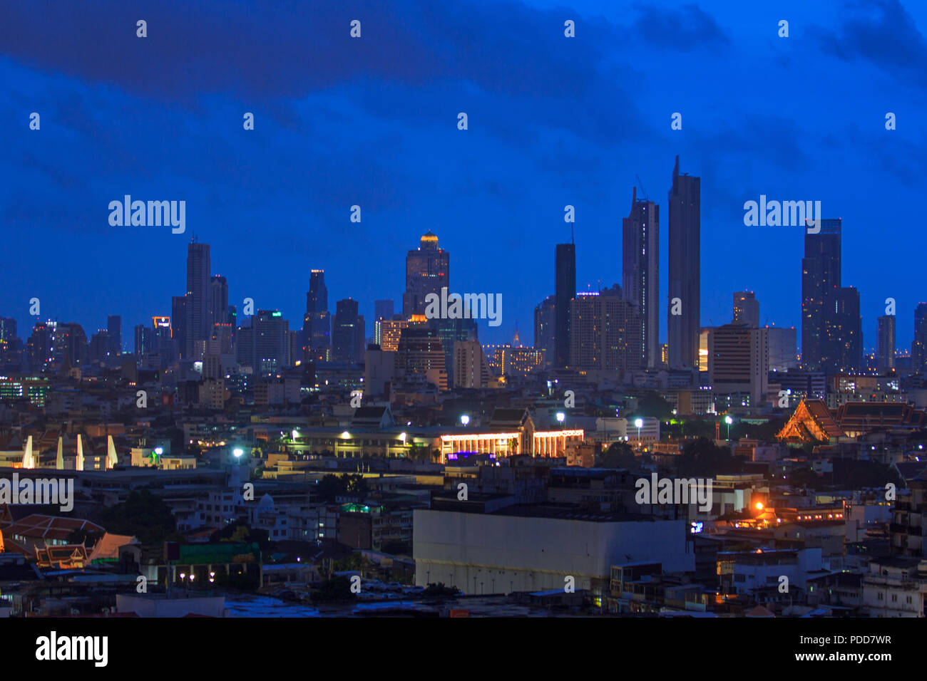 high building in city in nigh time Stock Photo