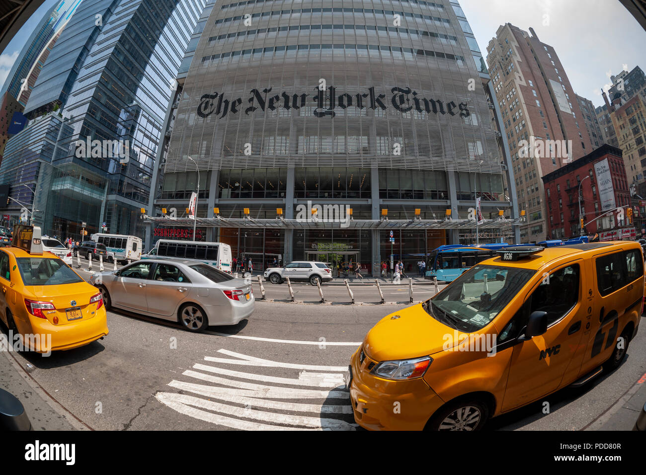 The offices of the the New York Times media empire in Midtown in New York on Tuesday, August 7, 2018. The New York Times is scheduled to report second-quarter earnings on August 8.(Â© Richard B. Levine) Stock Photo