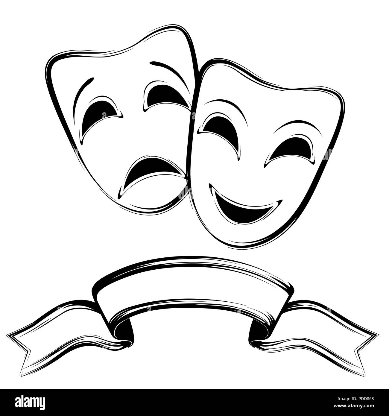Theatrical mask on a white background. Black and white. Isolated Stock Photo