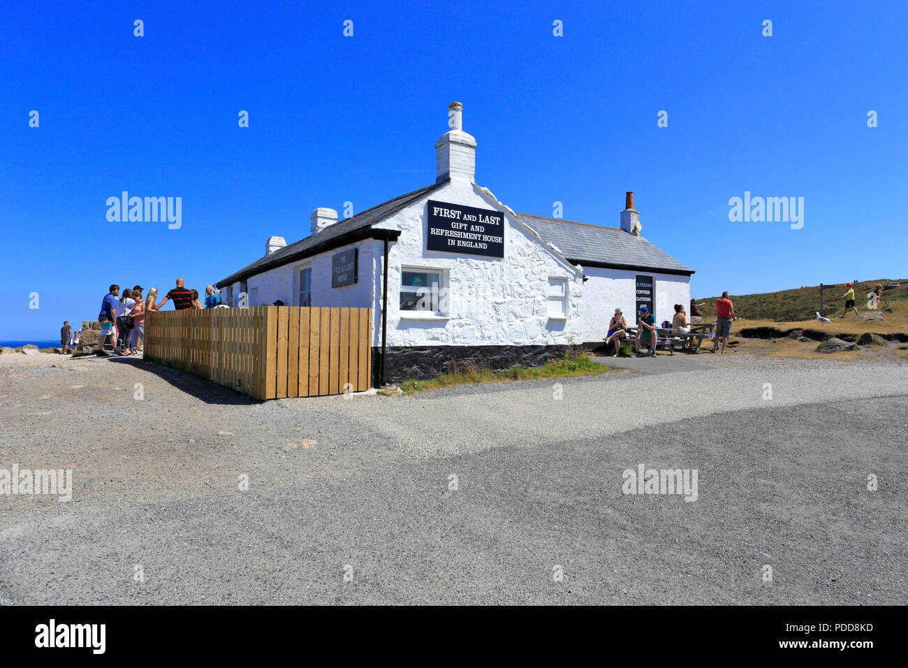 First and Last Gift and Refreshment House in England on the South West Coast Path, Land's End, Sennen, Cornwall, England, UK. Stock Photo