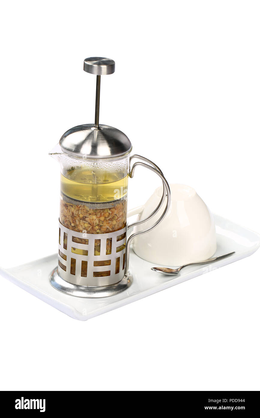 french press and a cup of green tea Stock Photo - Alamy