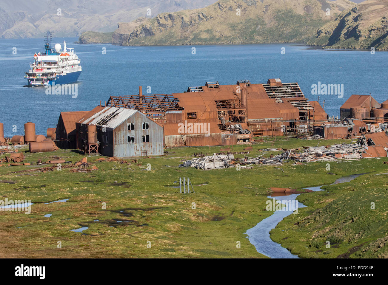 Abandoned whaling station on a South Georgia island in the antarctic Stock Photo