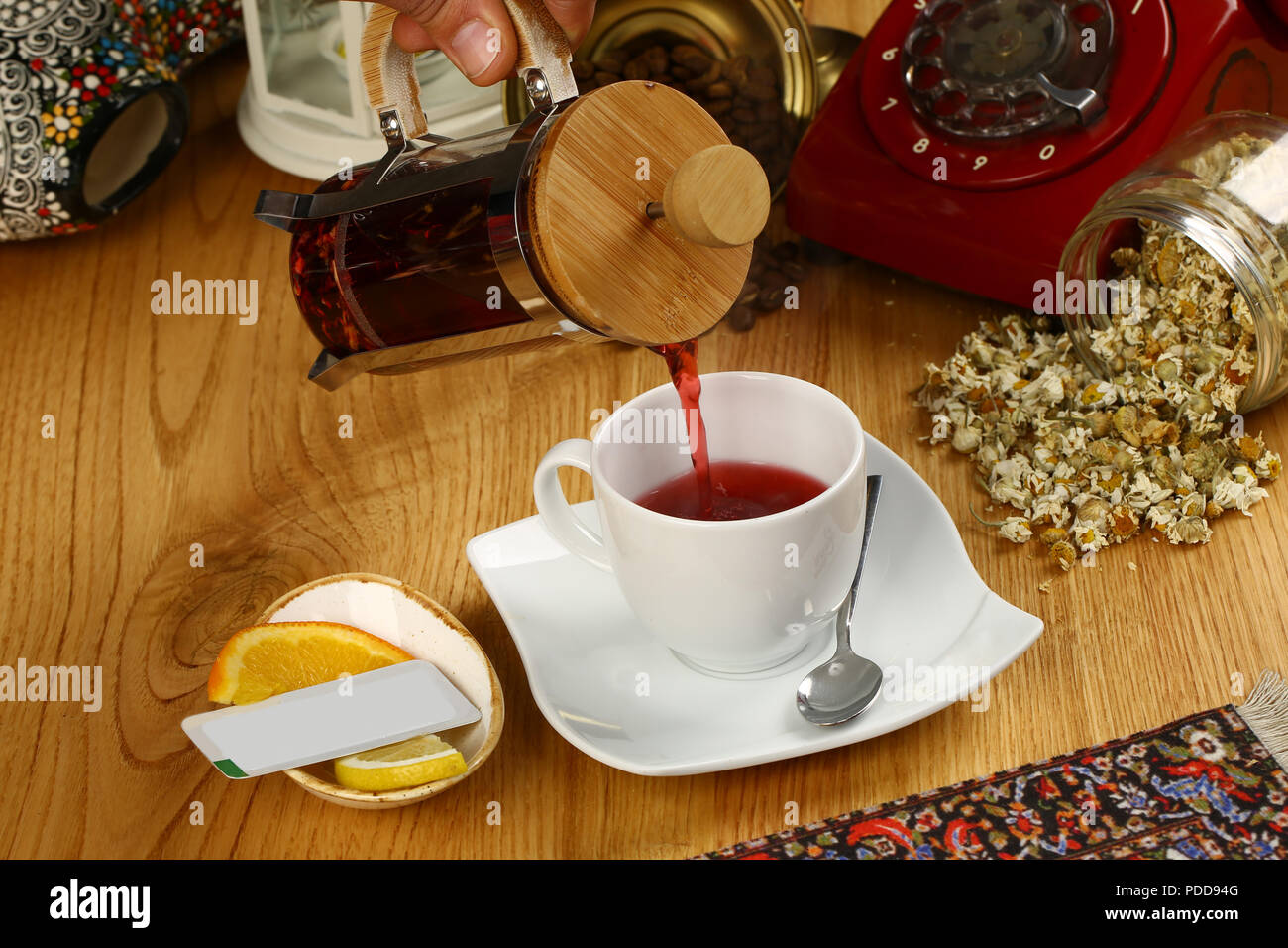 french press and a cup of green tea Stock Photo - Alamy