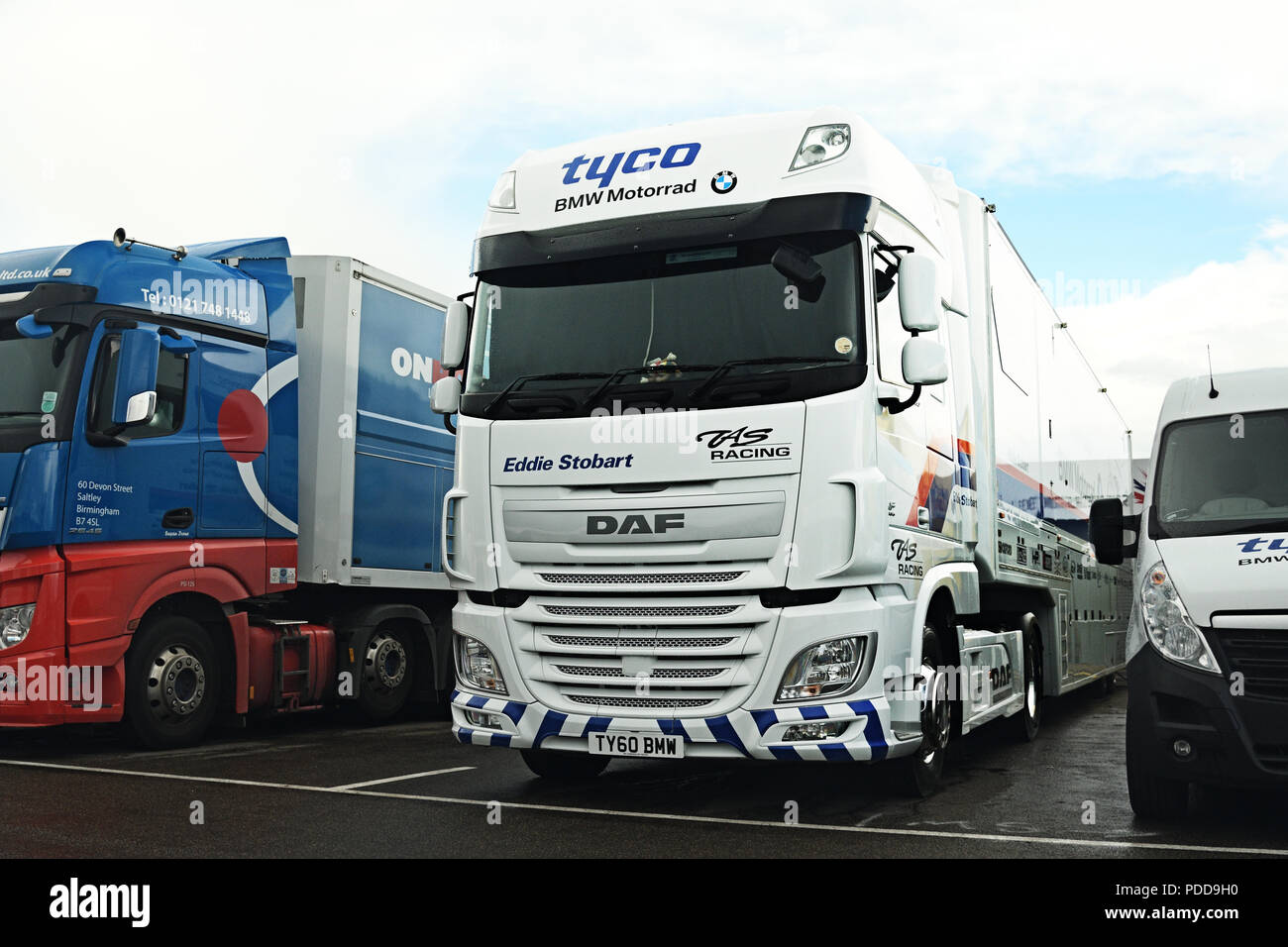 DAF race transporter parked in the paddock at Silverstone Stock Photo