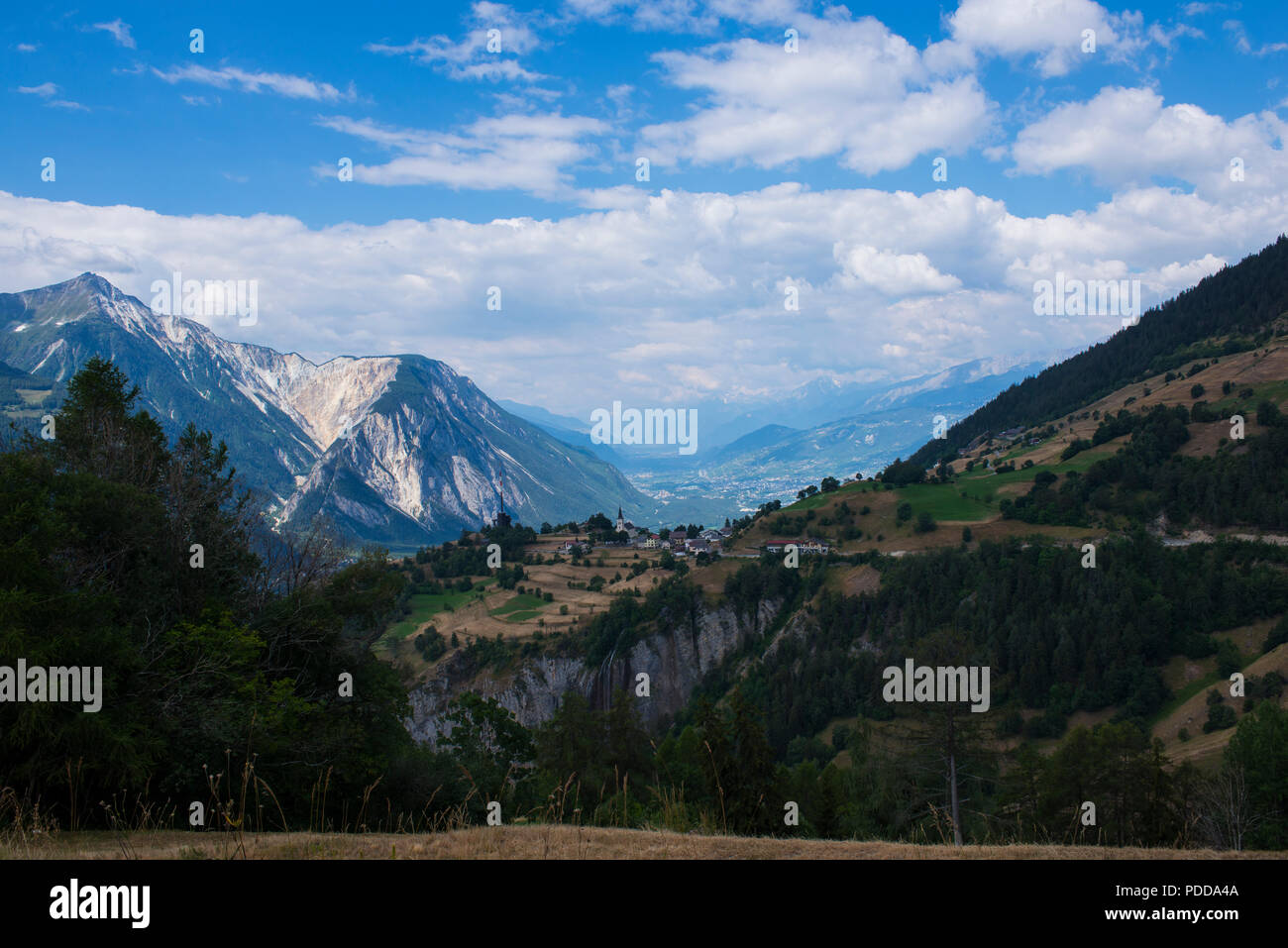 Swiss Alps surrounding a Switzerland town Stock Photo