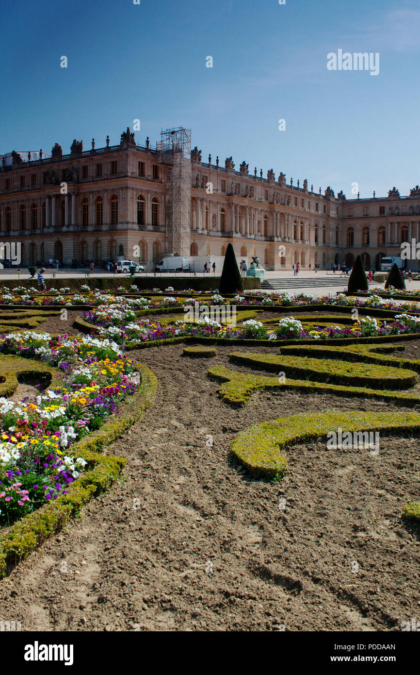 Palace of Versailles landscaping in the gardens in progress, summer