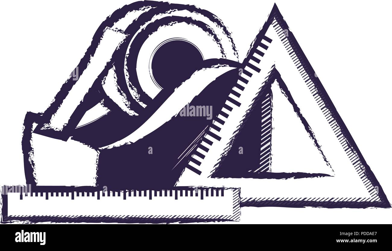tape dispenser and rulers icon over white background, vector ...