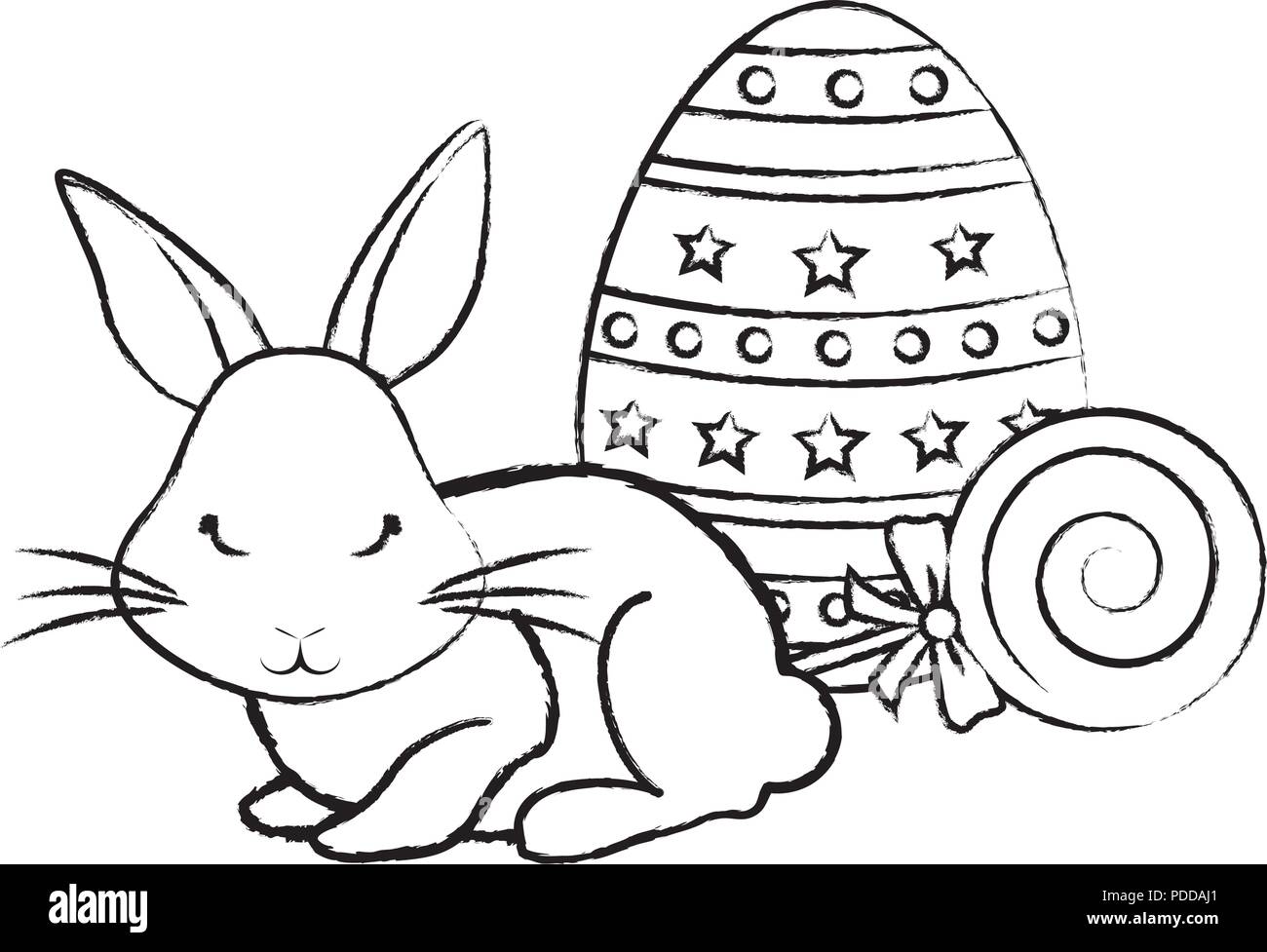 cute rabbit with easter egg and candies over white background, vector ...