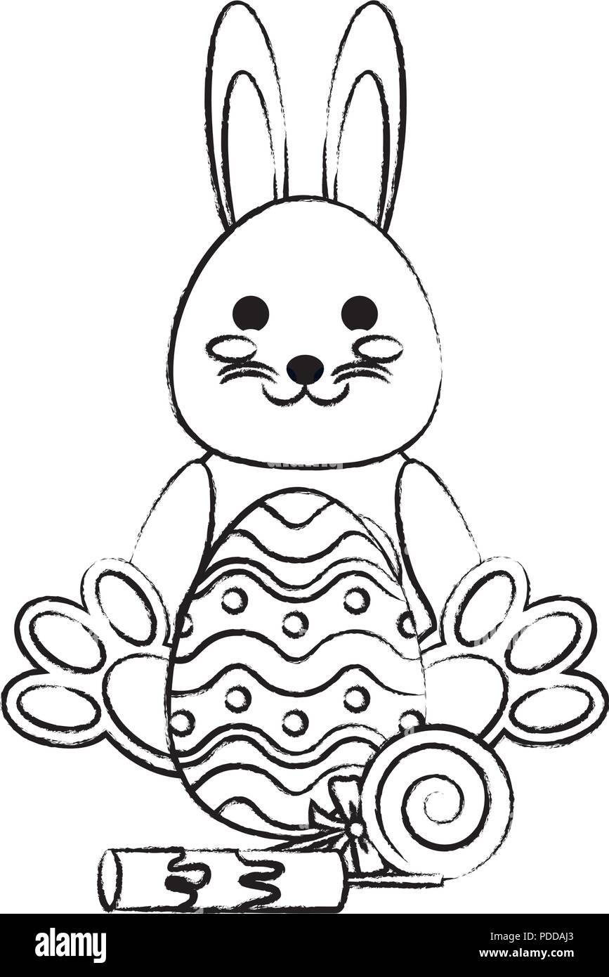 cute rabbit with easter egg and candies over white background, vector ...