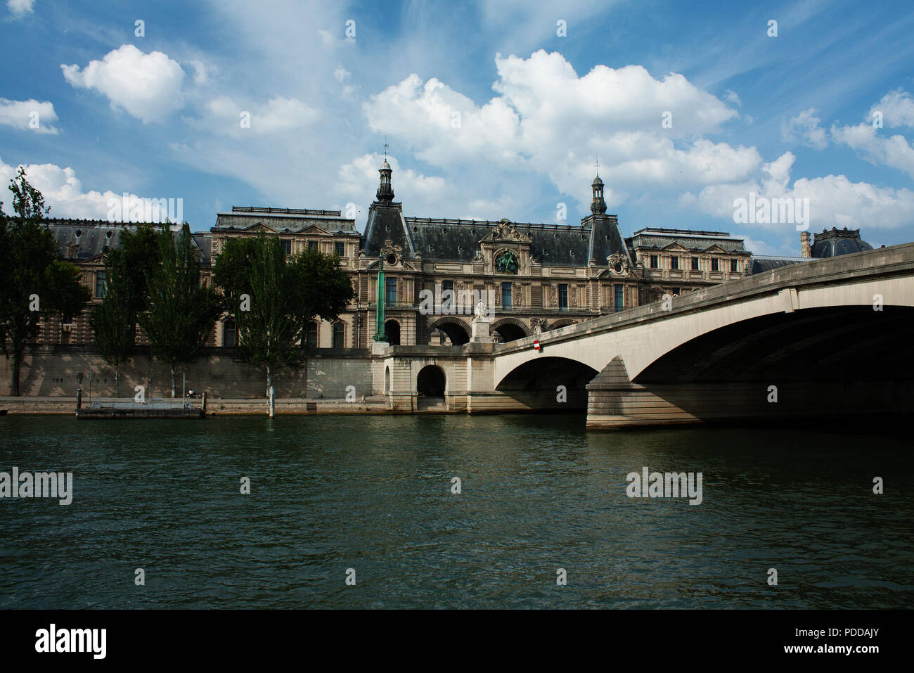 Louvre passage through Punt du Carrousel, seen from Seine river Stock Photo