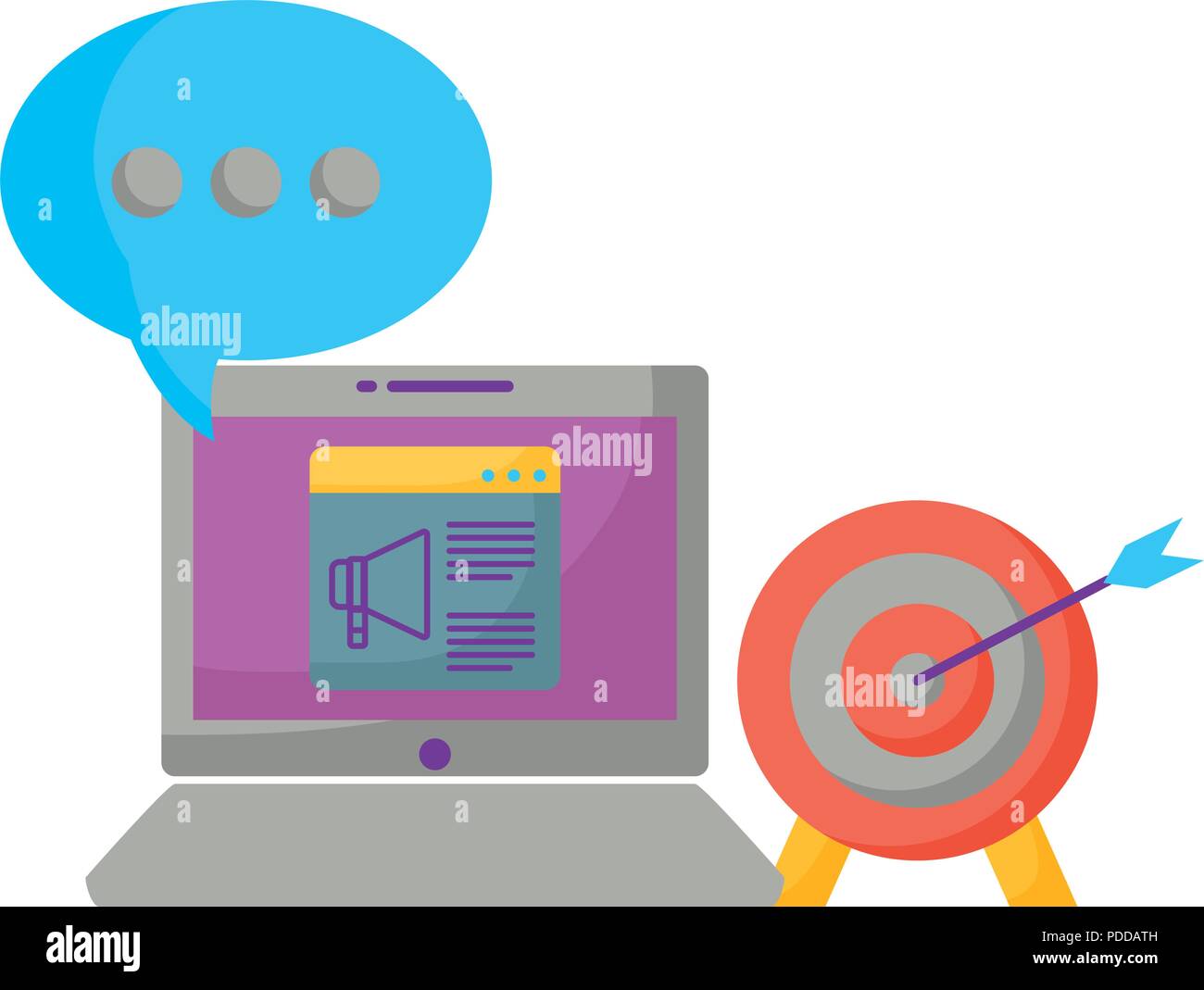laptop computer with target and speech bubble over white background