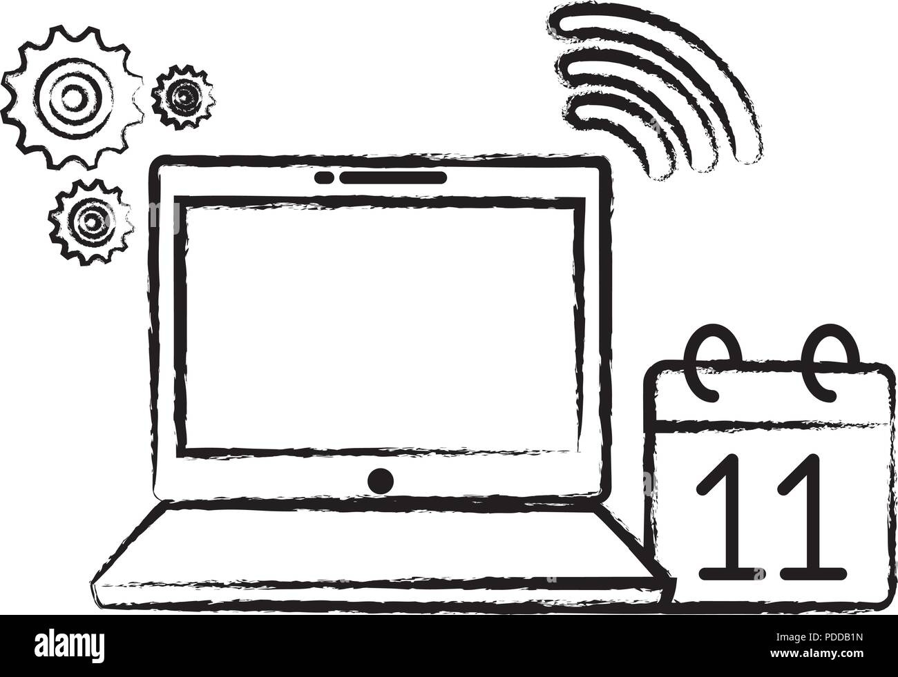 laptop computer and calendar over white background, vector illustration ...