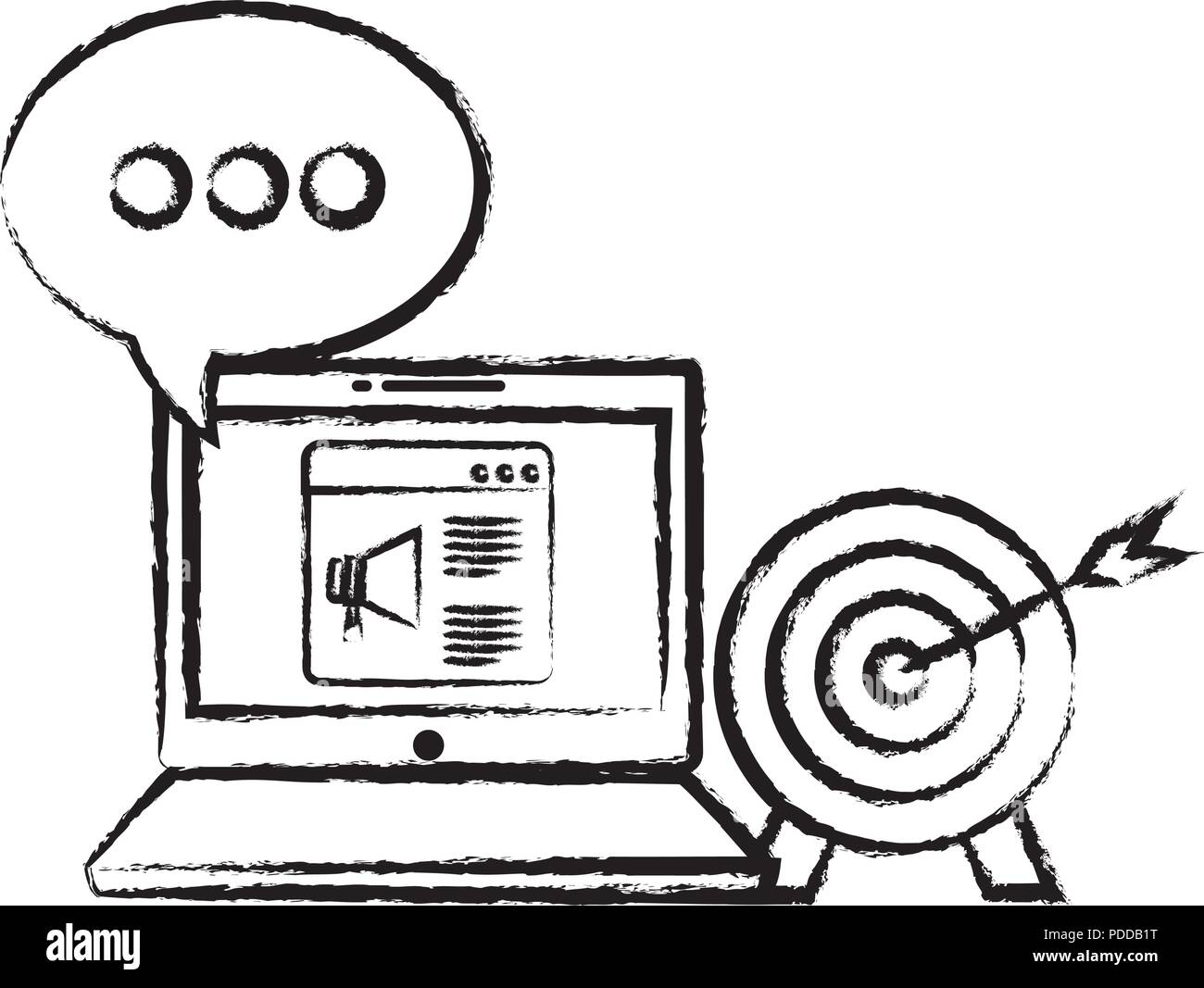 laptop computer with target and speech bubble over white background