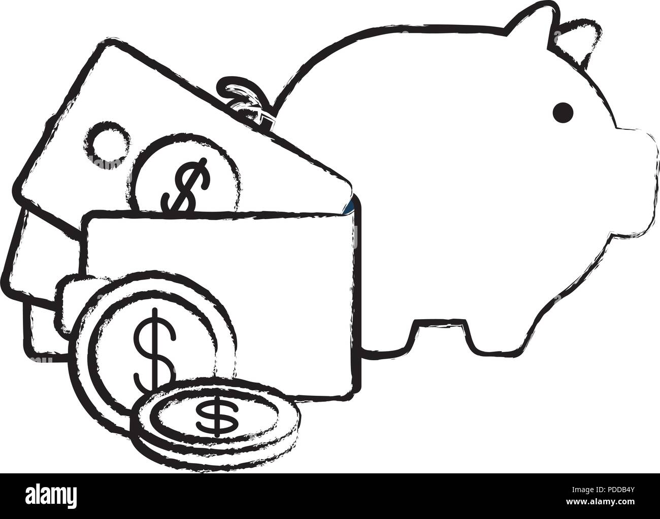 piggy bank and wallet with money over white background, vector ...