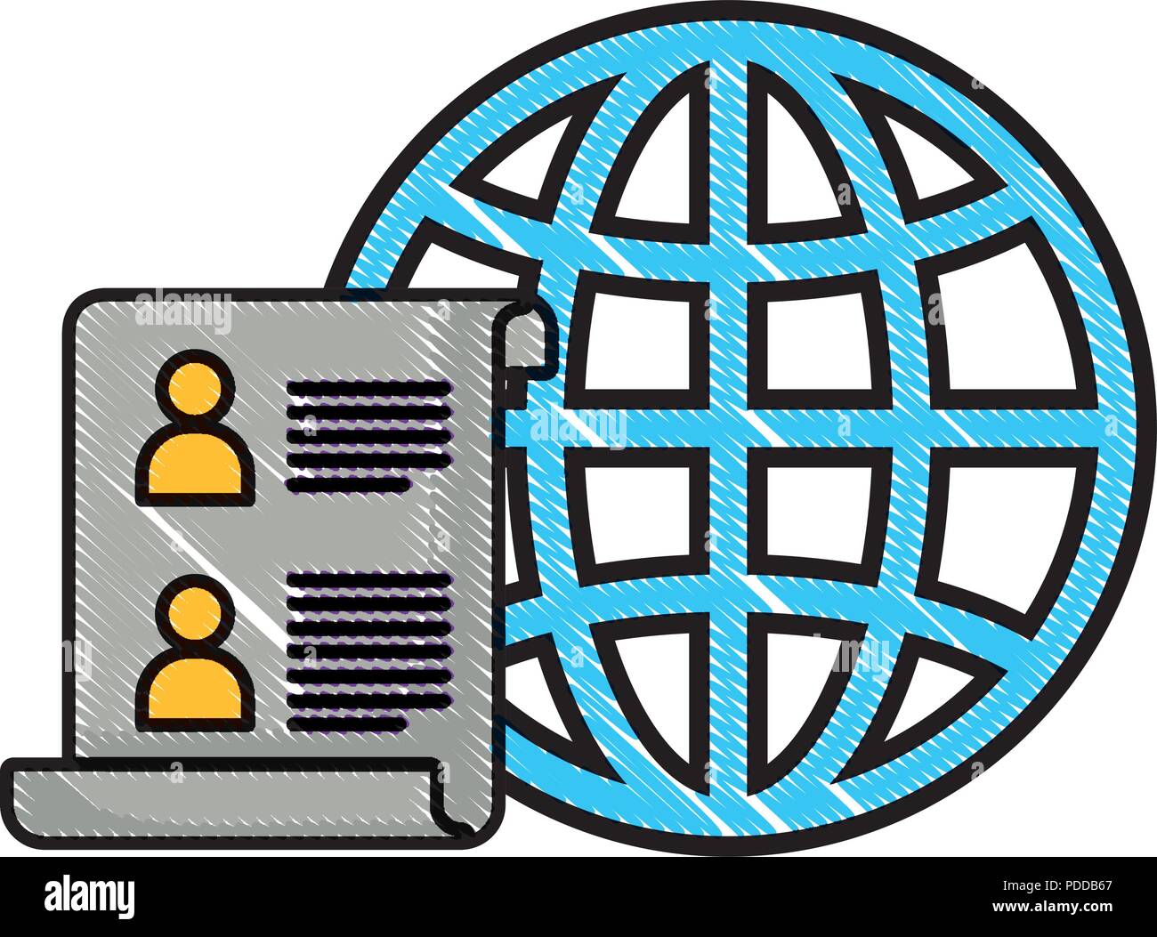 global sphere and document over white background, vector illustration ...