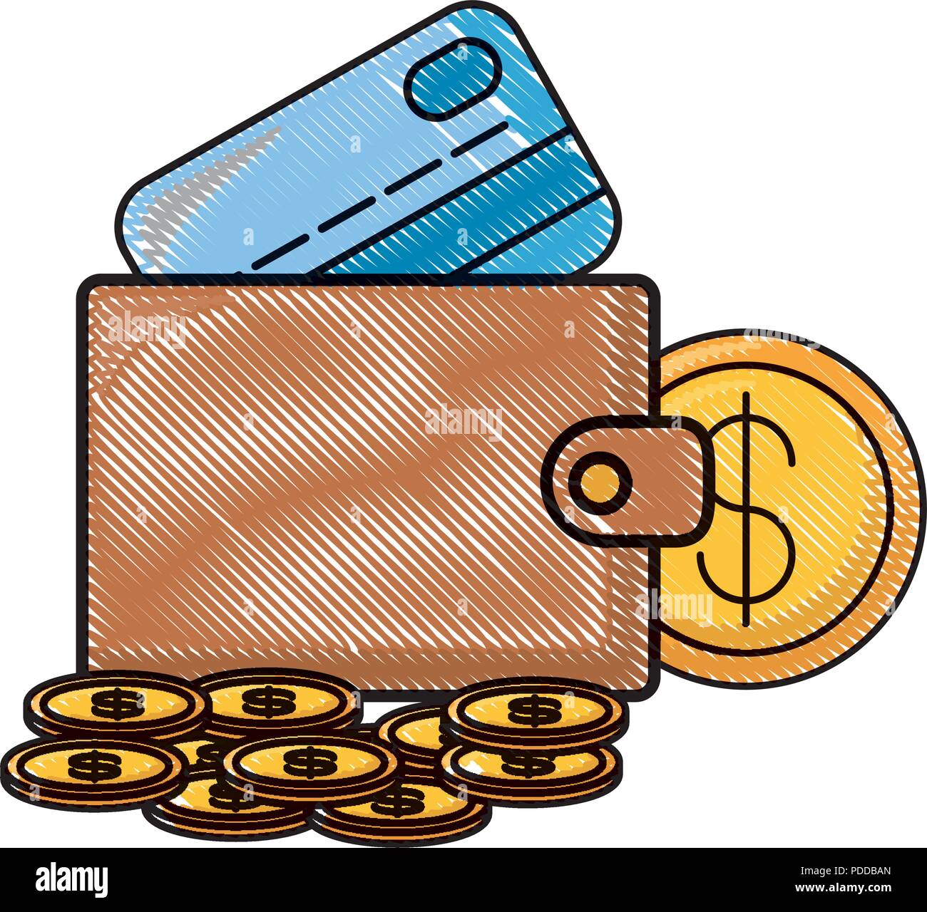 wallet with credit card and money over white background, vector ...