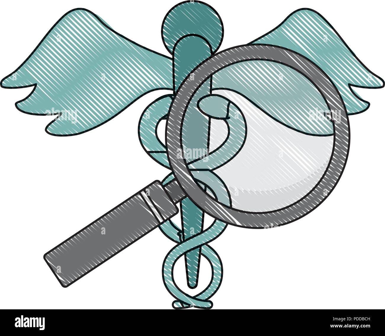 medical symbol and magnifying glass icon over white background, vector ...