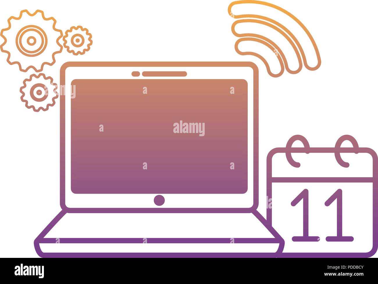 laptop computer and calendar over white background, vector illustration ...