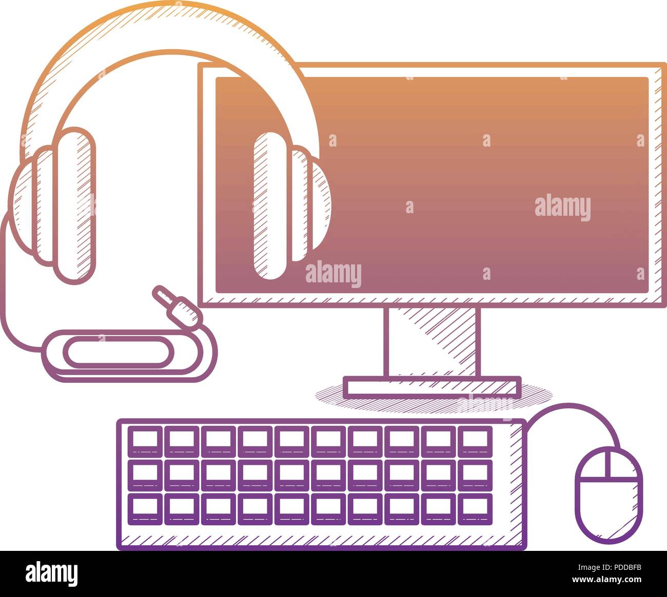 computer and headphones over white background, vector illustration ...
