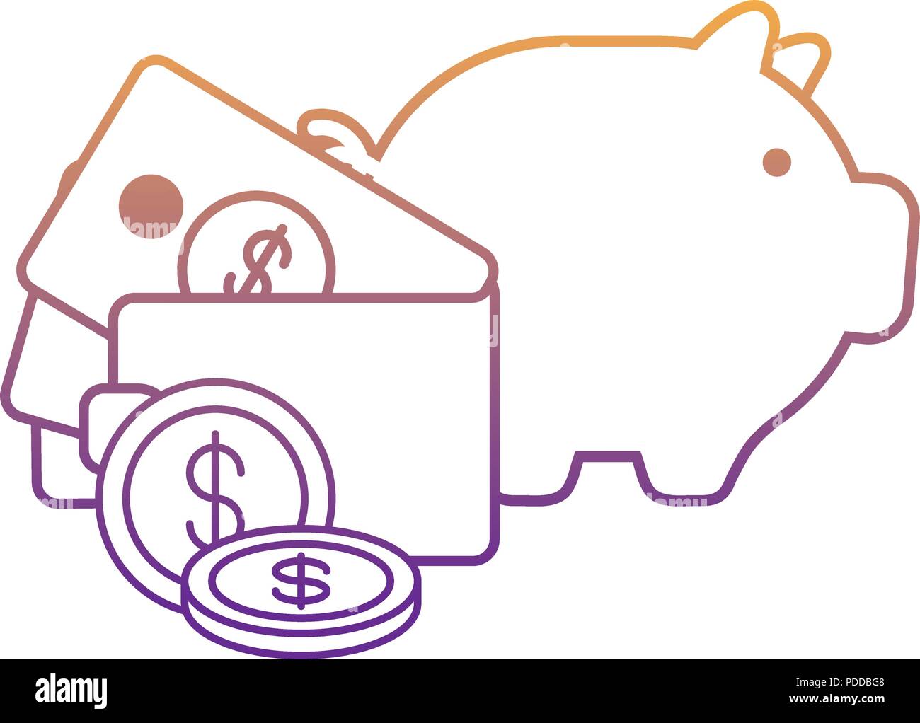 piggy bank and wallet with money over white background, vector ...
