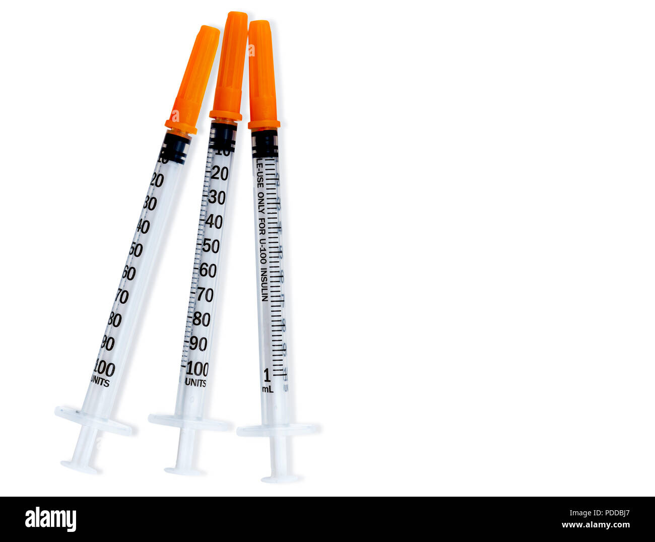 Set of medical empty needles, big and insulin needles on the white  background, injection and vaccine Stock Photo - Alamy