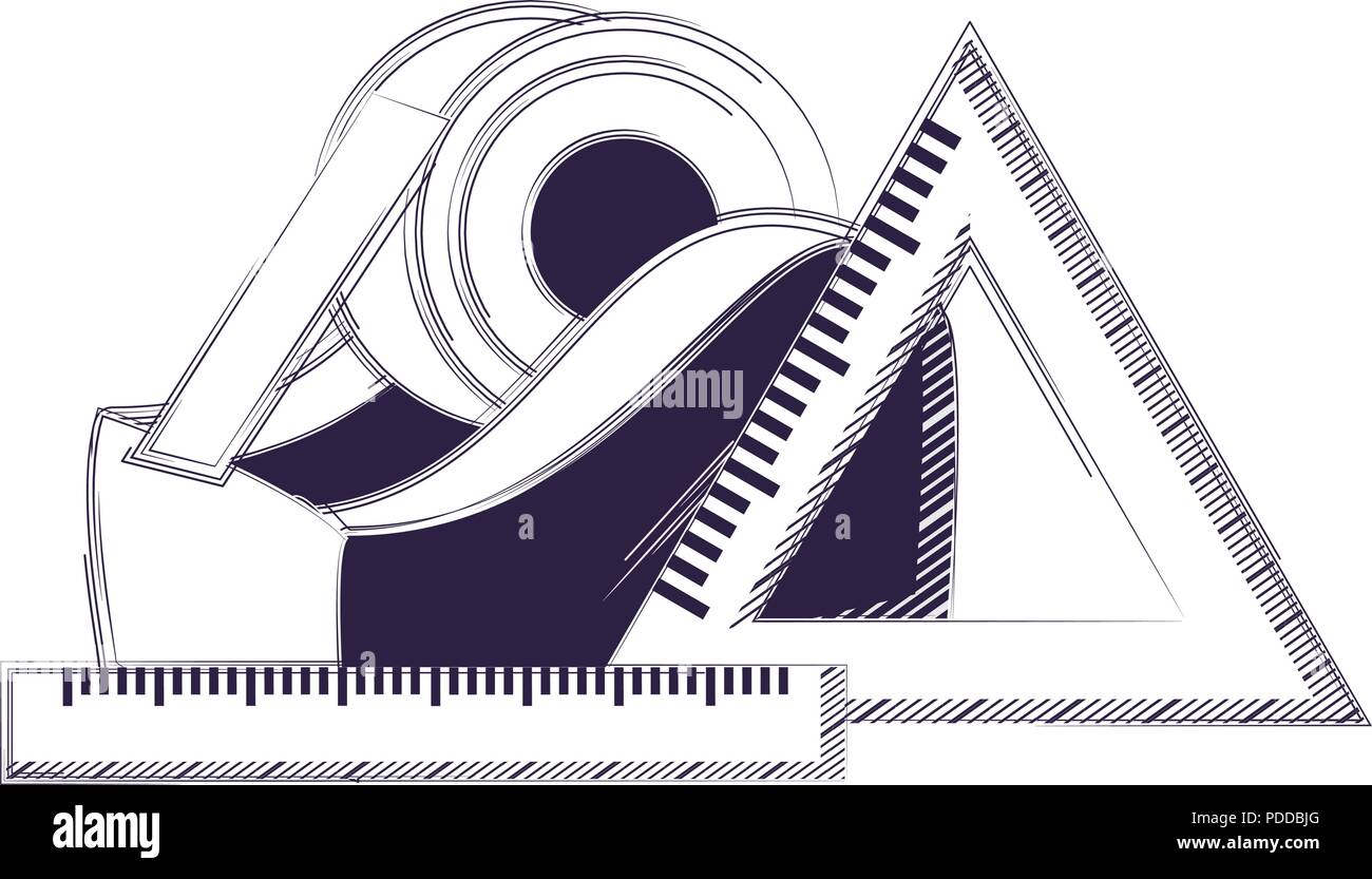 tape dispenser and rulers icon over white background, vector ...