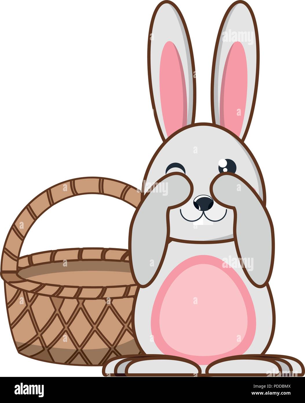 basket and cute rabbit over white background, vector illustration Stock