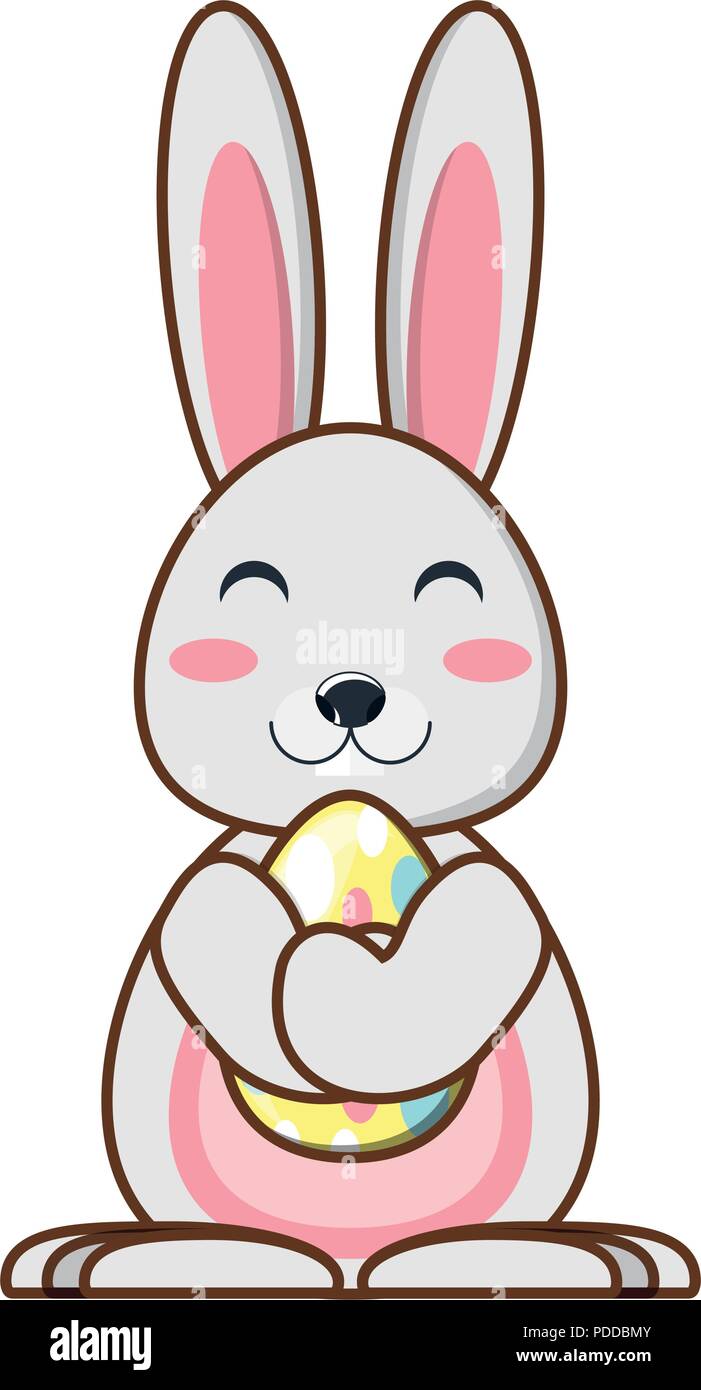 cute rabbit hugging a easter egg over white background, vector ...