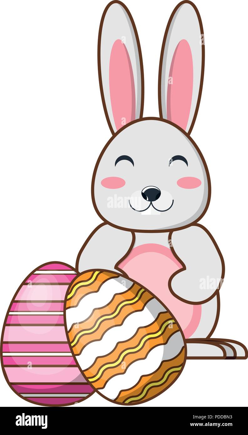 happy easter design with cute rabbit and easter eggs over white ...