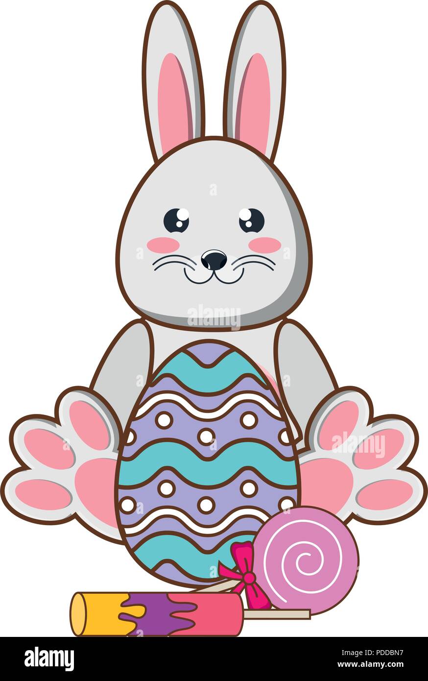 cute rabbit with easter egg and candies over white background, vector ...