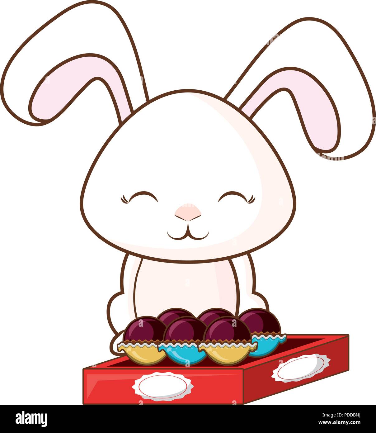 happy easter design with cute bunny and chocolates box over white background, vector