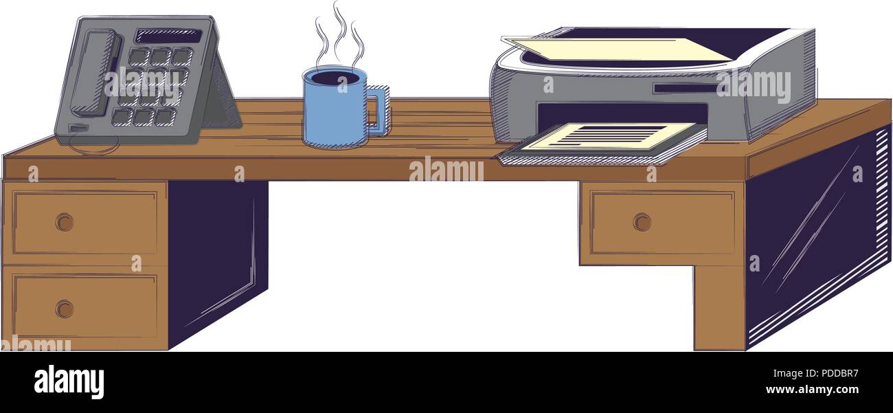 Office Desk With Printer Over White Background Vector Printer Over White Background Vector