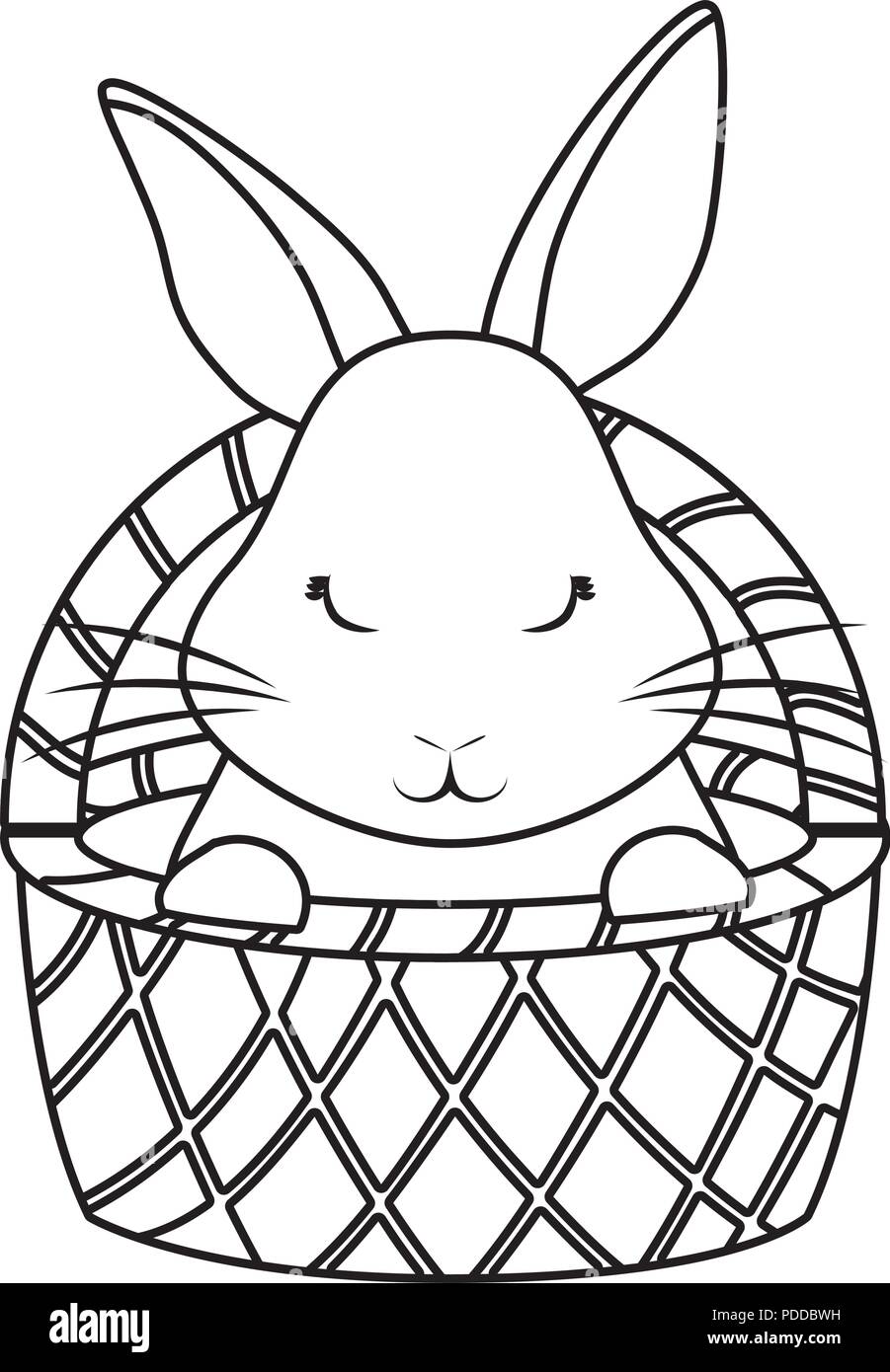 basket and cute rabbit over white background, vector illustration Stock