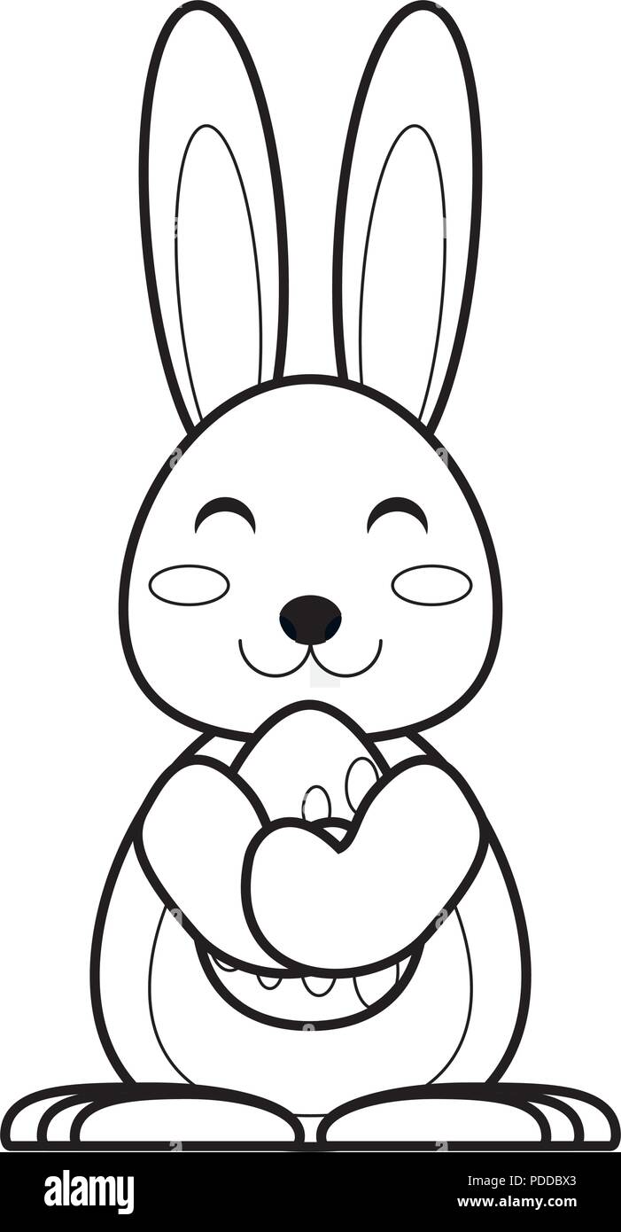 cute rabbit hugging a easter egg over white background, vector ...