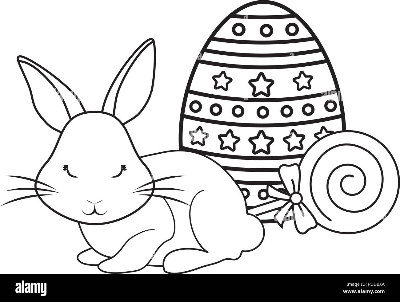 cute rabbit with easter egg and candies over white background, vector ...