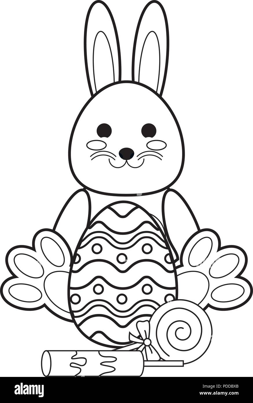 cute rabbit with easter egg and candies over white background, vector ...