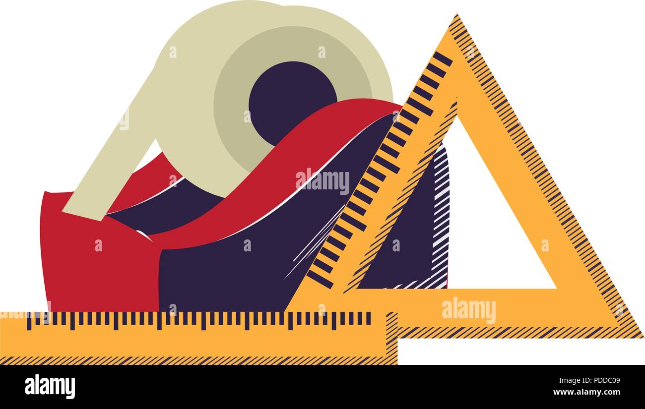 tape dispenser and rulers icon over white background, vector ...