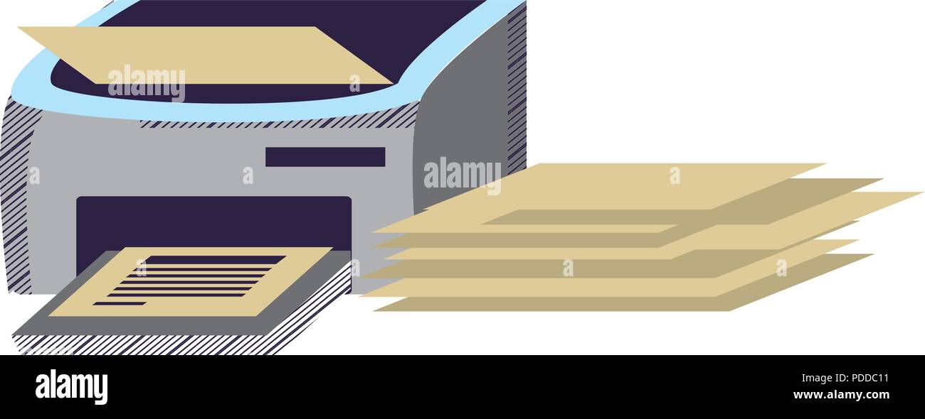 printer machine and stack of papers icon over white background, vector