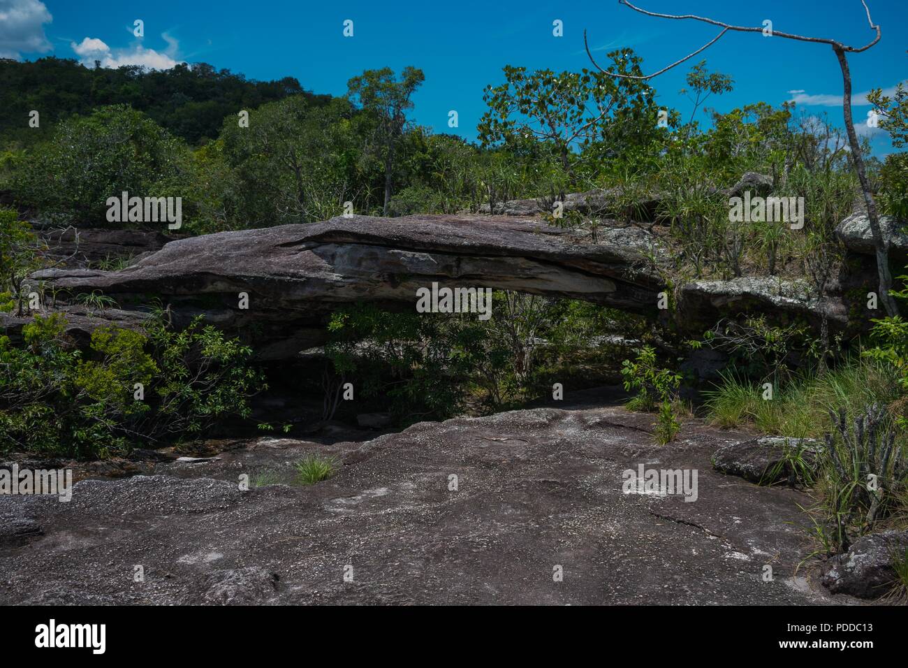 Bridge or rock created by the movement of the water, located in la Macarena, Colombia. Stock Photo