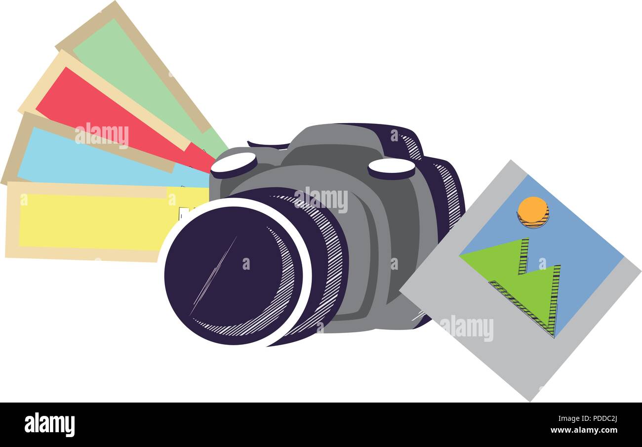 photographic camera with color picker and picture over white background