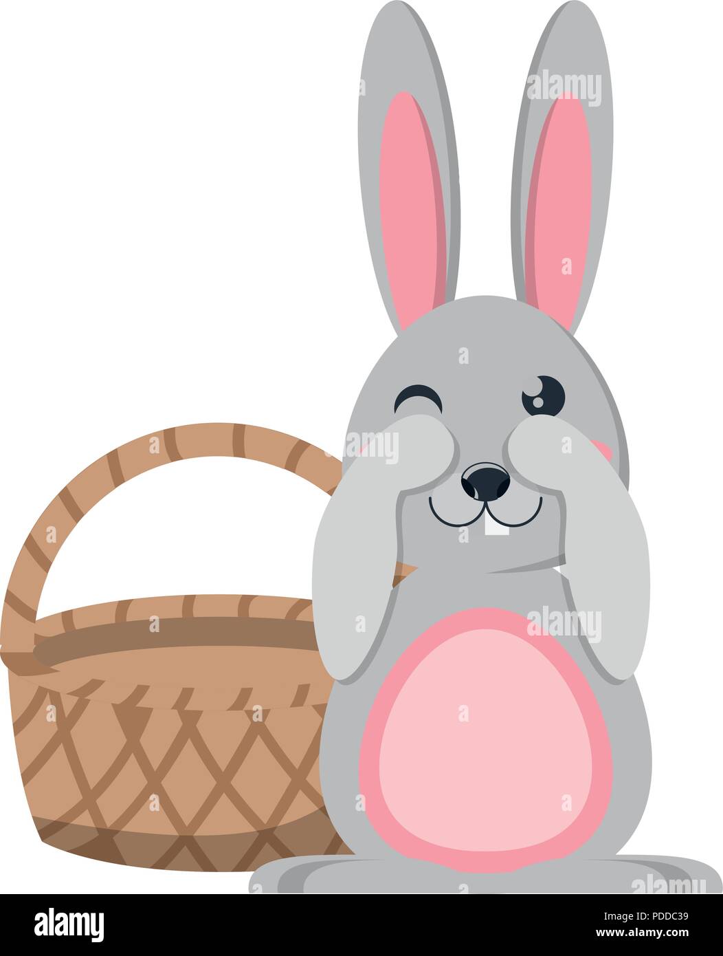basket and cute rabbit over white background, vector illustration Stock