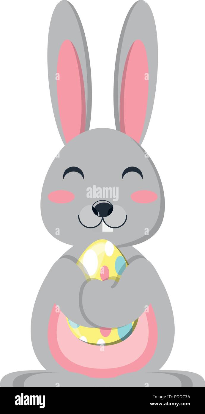 cute rabbit hugging a easter egg over white background, vector ...