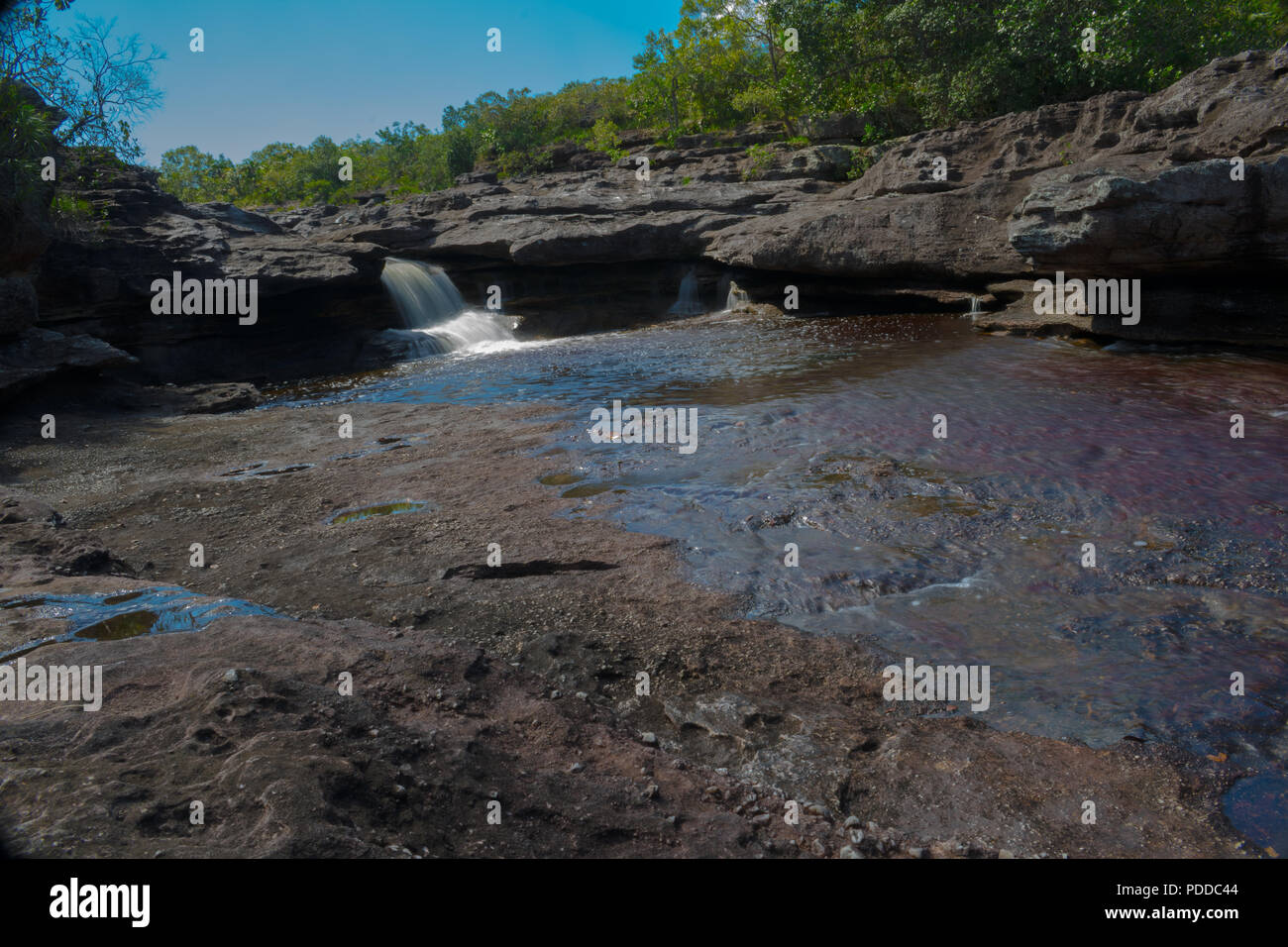 Water fall over the rock in caño cristales, Colombia. Stock Photo