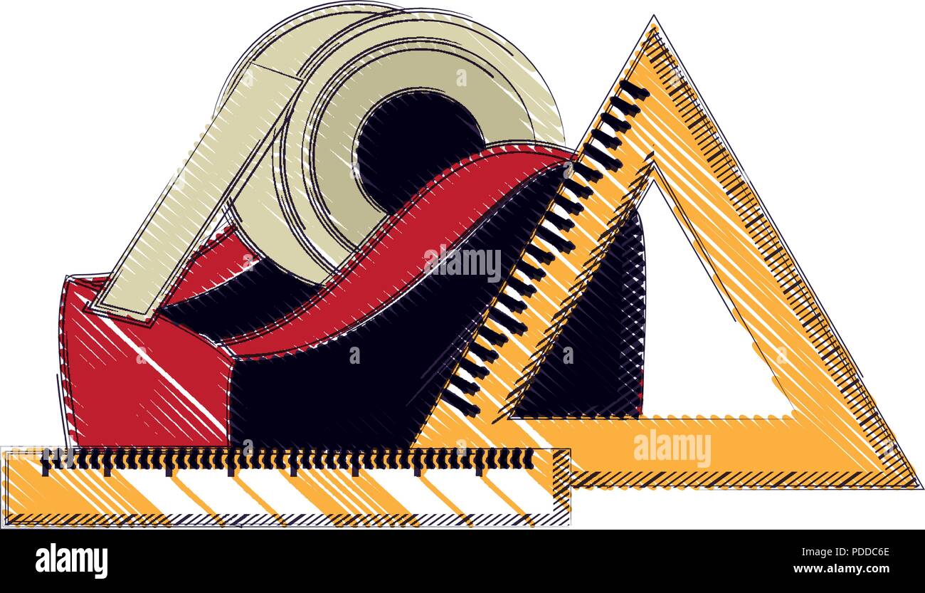 tape dispenser and rulers icon over white background, vector ...