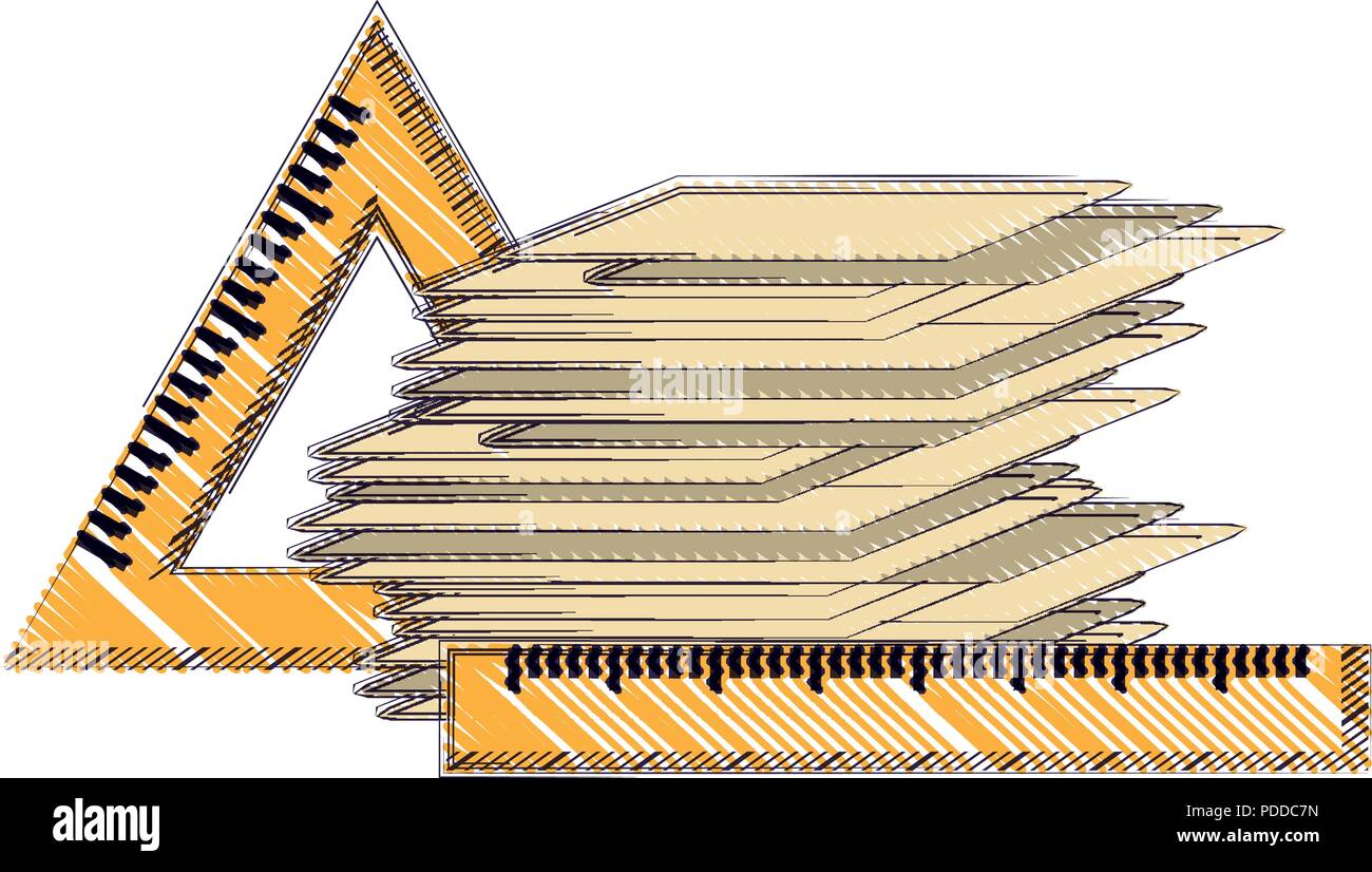 Paper Over Ruler rulers and stack of papers over white background, vector illustration ...